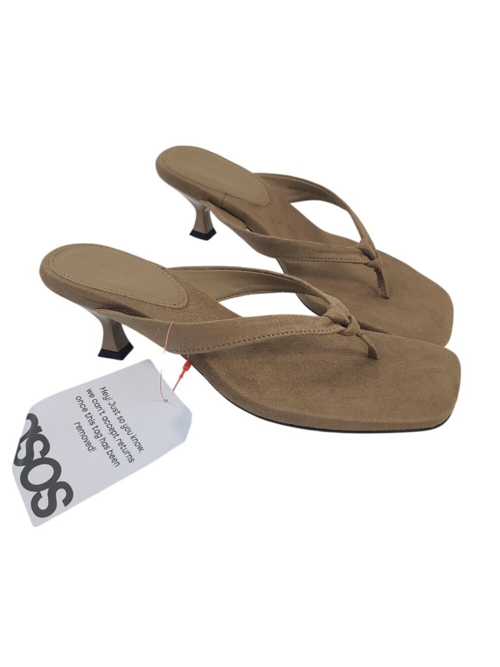 NEW ASOS Design Havana Toe Thong Kitten Heel Sandals In Taupe Suedette UK 4 US 6